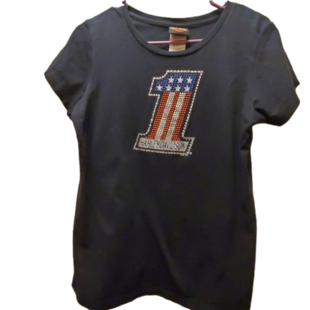 Women's Harley Davidson size medium black short sleeve #1 top.